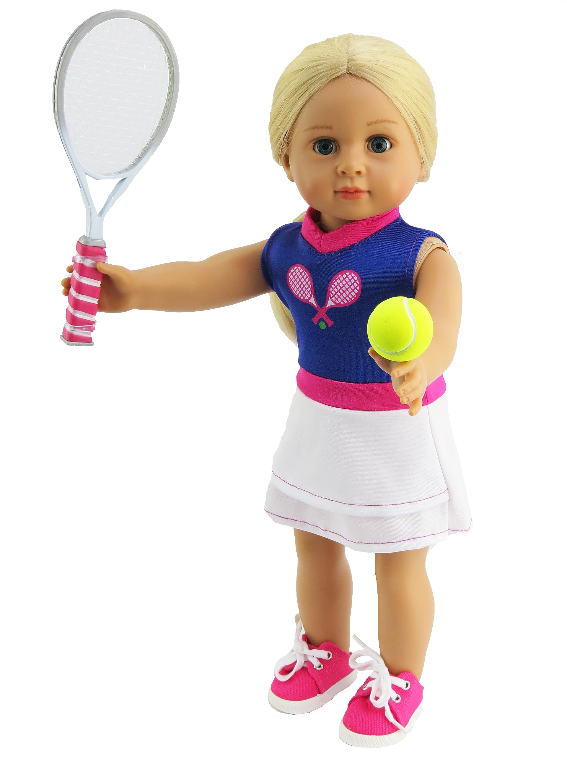 American Fashion World Purple & White Tennis Outfit Set for 18-inch Dolls| 5 Piece Set | Premium Quality & Trendy Design | Dolls Clothes | Outfit