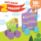 MindWare Konvertibles Transforming Wooden Trucks - 2?Piece Flip?&?Change Vehicle Set with Carry?Along Box that Becomes 3?D Road Scene, Toddler Toy