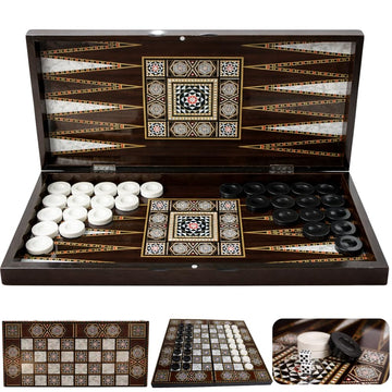 Park&Oz Pearl Premium Turkish Backgammon and Checkers Set 19 Inch Handmade 2 in 1 Wooden Board Game with Glossy Finish Luxury Checkers and Dice Travel