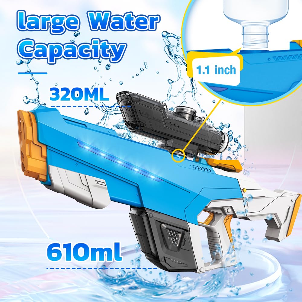 Electric Water Blaster for Adults Kids, Automatic Squirt Toy with with Light Up and Large Capacity, Comes with 2 Modular Batteries, 26-32 FT Range