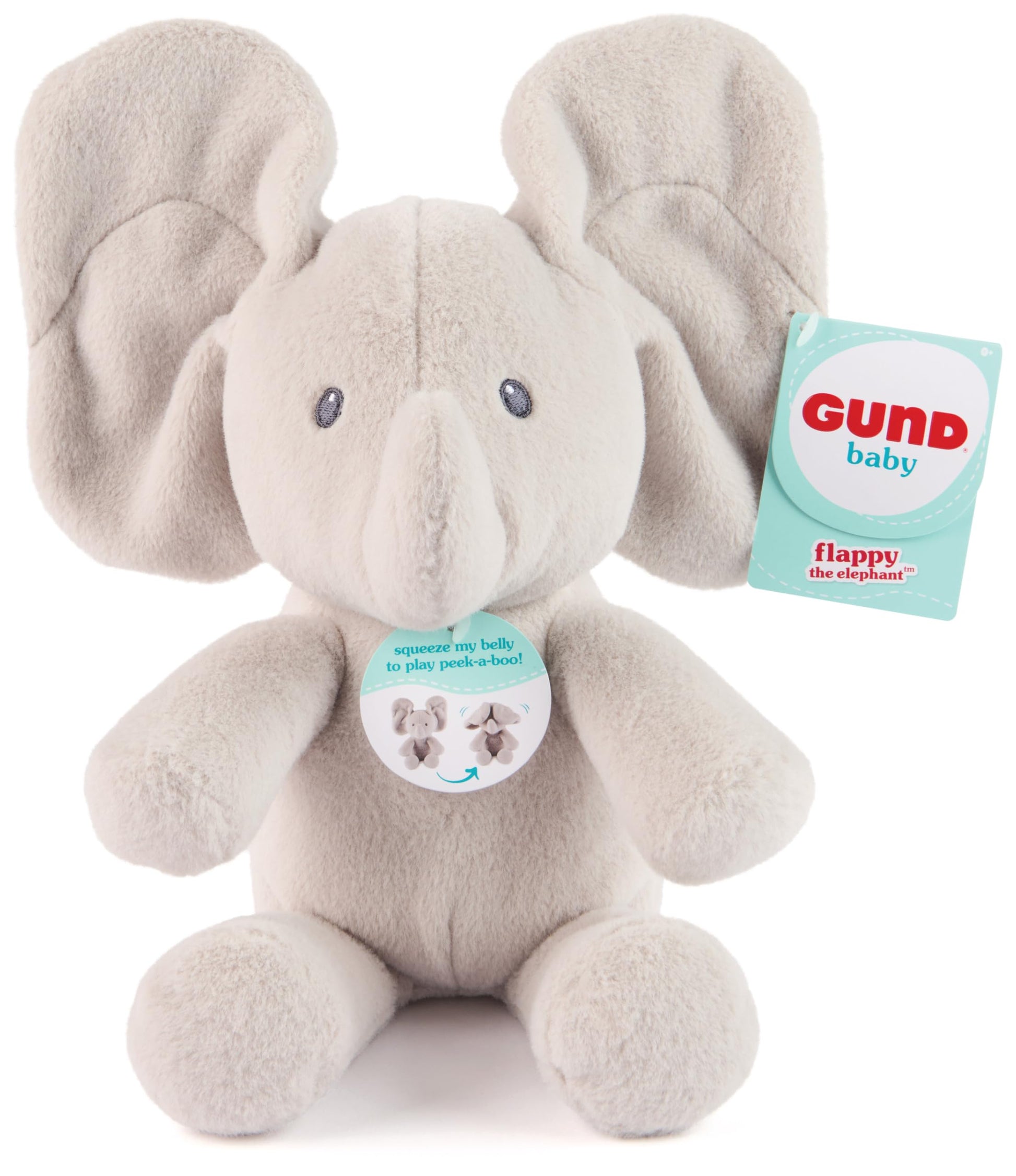 Gund - Hide and Seek Flappy The Elephant - Animated Soft Toy for Baby - Moves Your Ears - Elephant Plush Toy Size 20 cm - Easy to Carry - Baby Soft