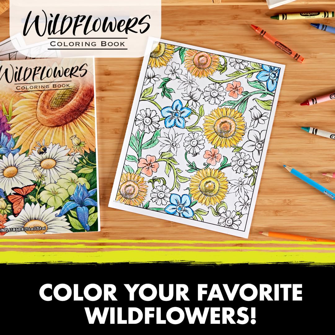 Crayola Wildflower Coloring Book (40 Pages), Premium Adult Coloring Pages, for Stress Relief and Relaxation, Gift for Adults