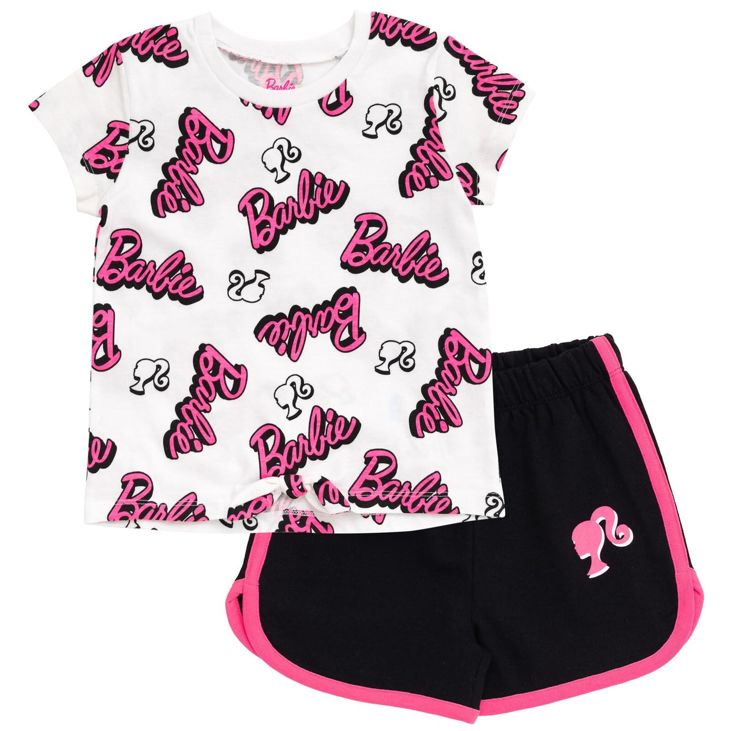 Barbie Big Girls T-Shirt and Dolphin Active Shorts Outfit Set Pink/Black 14-16