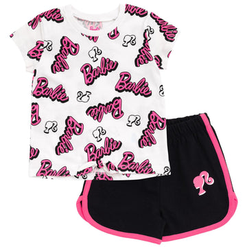 Barbie Big Girls T-Shirt and Dolphin Active Shorts Outfit Set Pink/Black 14-16