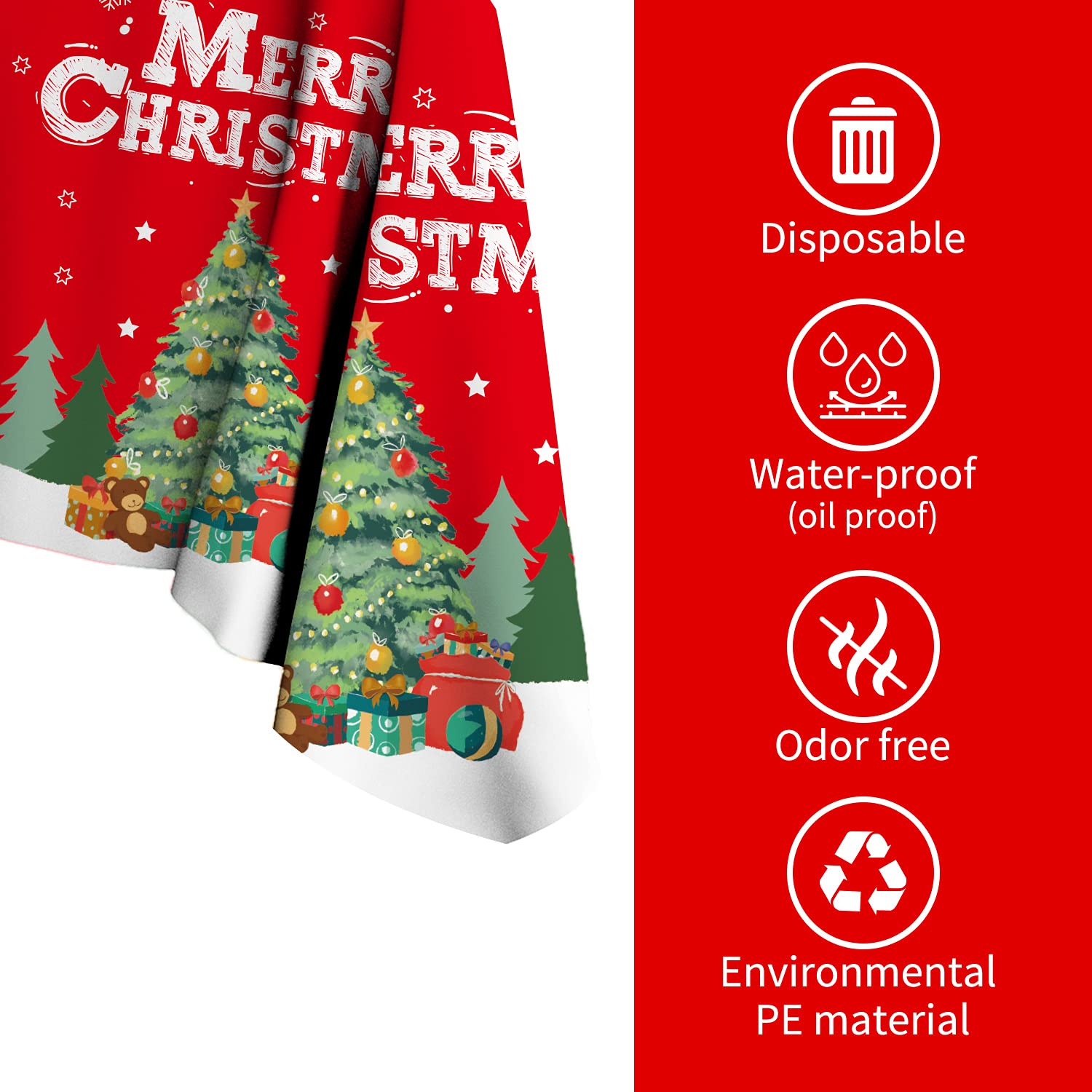 Gatherfun Christmas Table Decorations Christmas Tree Disposable Tablecloth Waterproof Plastic Rectangular Table Cover for Merry Christmas Party
