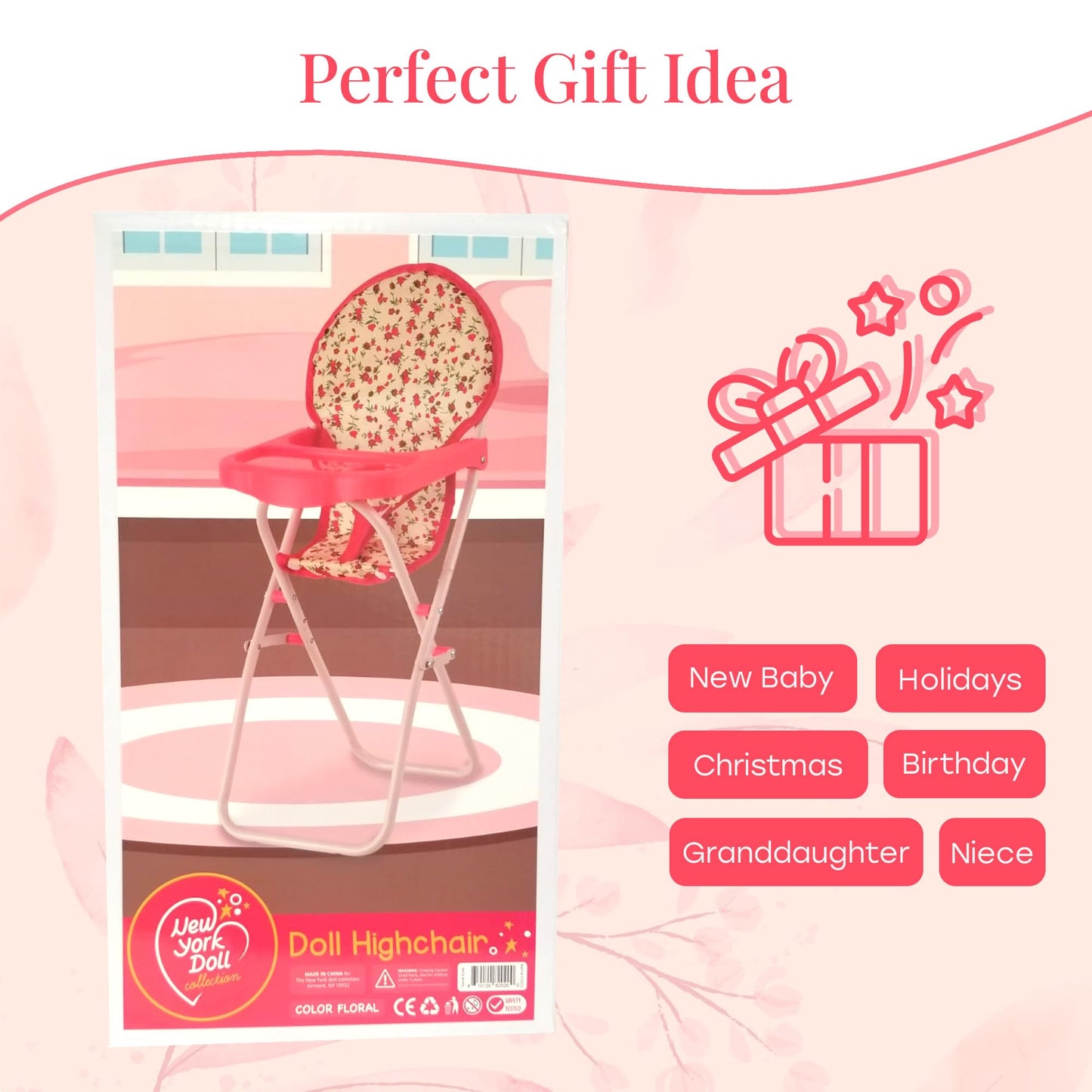 Foldable Baby Doll High Chair, Baby Doll Accessories, Dolls & Accessories Highchair Stuff for 18 Inch Doll, Doll High Chair Toy Set for Toddlers 3