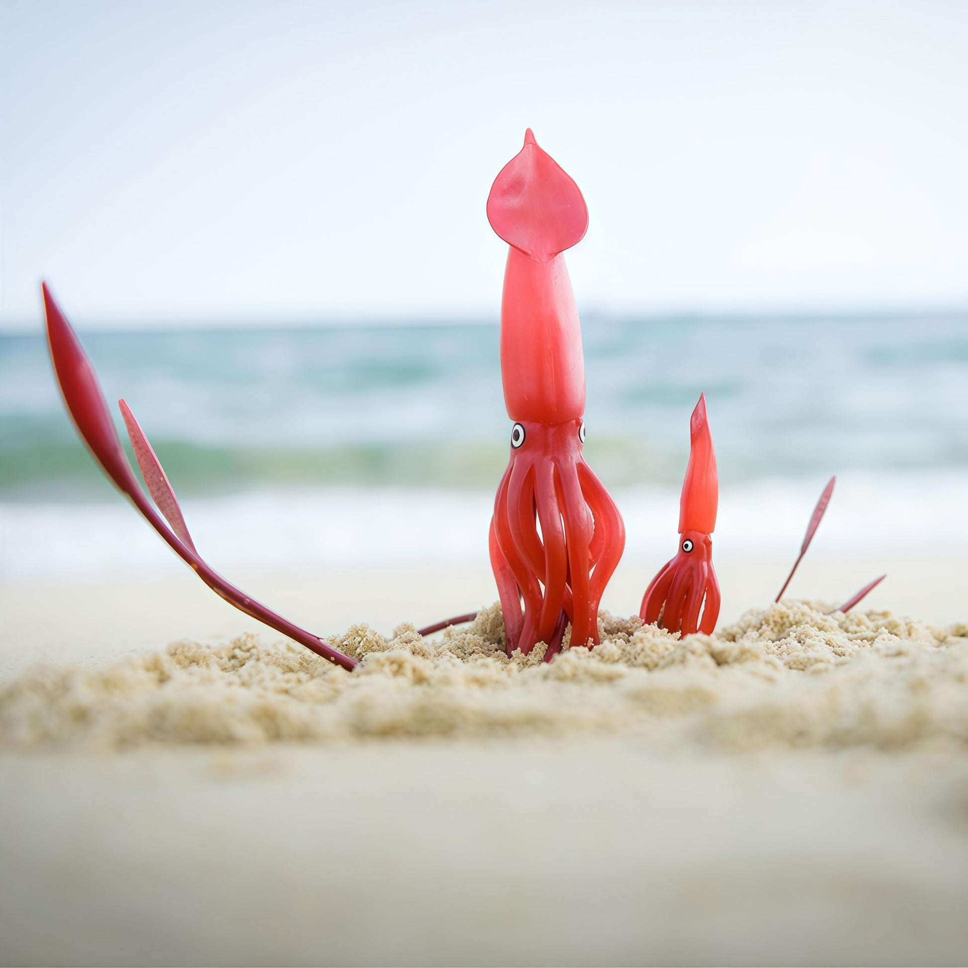 Gemini&Genius Squids Marine Animal World Toys, Realistic Hand Painted Squid and Cub Set Ocean Action Figures Beach, Bath, Swimming Toys for Kids Role