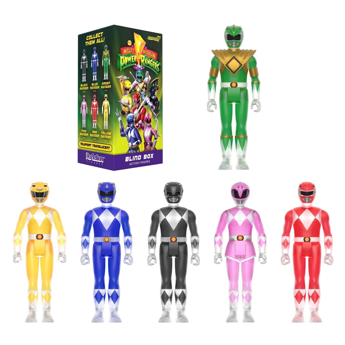 Super7 Mighty Morphin Power Rangers Blind Box Flat - (12 Pack) 3.75" Mighty Morphin Power Rangers Action Figures - Classic TV Show Collectibles