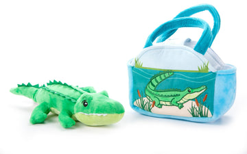 The Petting Zoo Alligator Stuffed Animal Plushie and Purse Set, Gifts for Kids, Wildlife Animal Toy, Green Alligator Plush Toy and Purse Pet Carrier