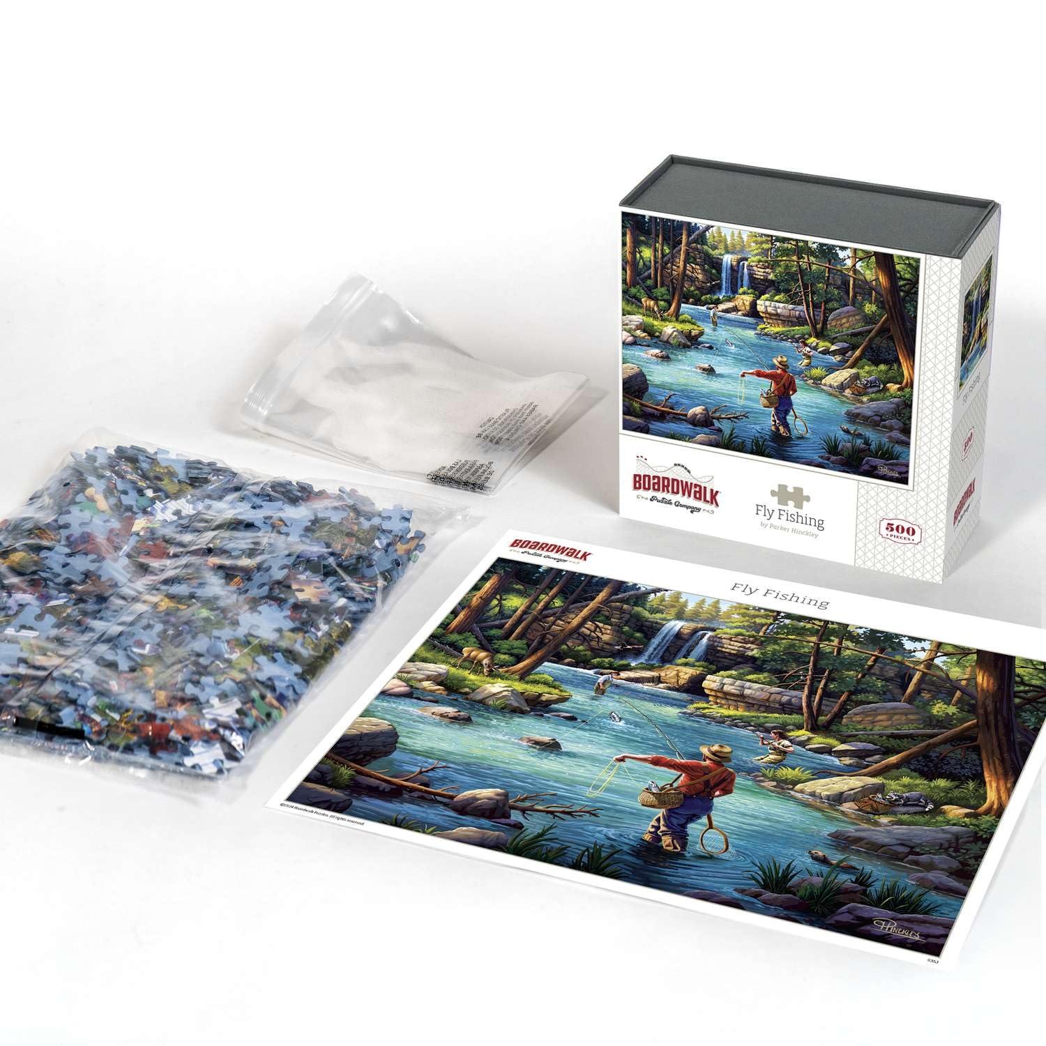 Boardwalk Fly Fishing 500 Piece Jigsaw Puzzle Scenic Outdoor River Puzzles with Premium Box, Gift for Adults and Family 16"x20"