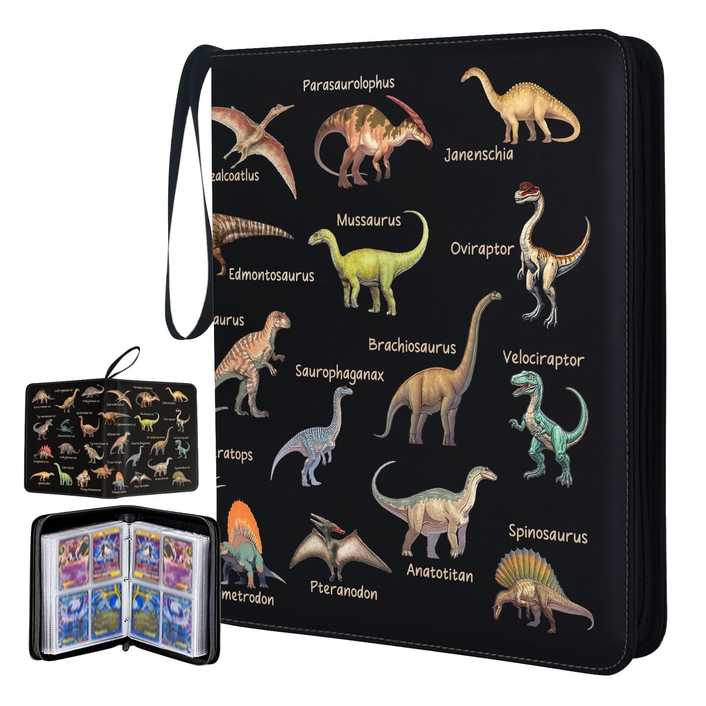 Dinosaur 4 Pocket Card Binder, 50 Page Trading Card Collection Binder for Dinosaur Lover, 3-Ring Removable Carrying Organizer Case Birthday Gift for