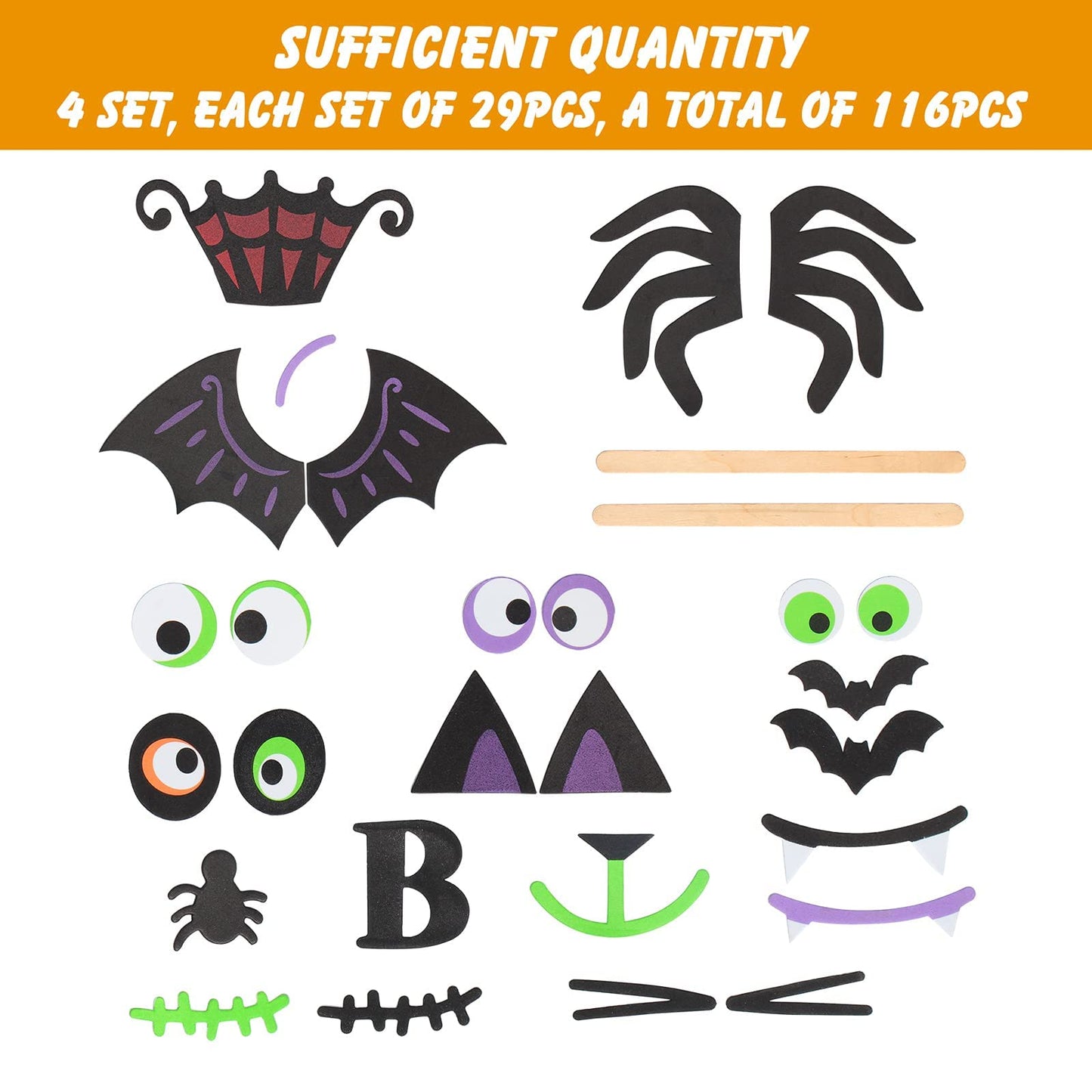 16 Packs Foam Halloween Pumpkins Decorations Stickers, Make Funny Pumpkins Craft Kits for Holiday Decor Kit Party Best Gift for Kids Adult Girls Boys