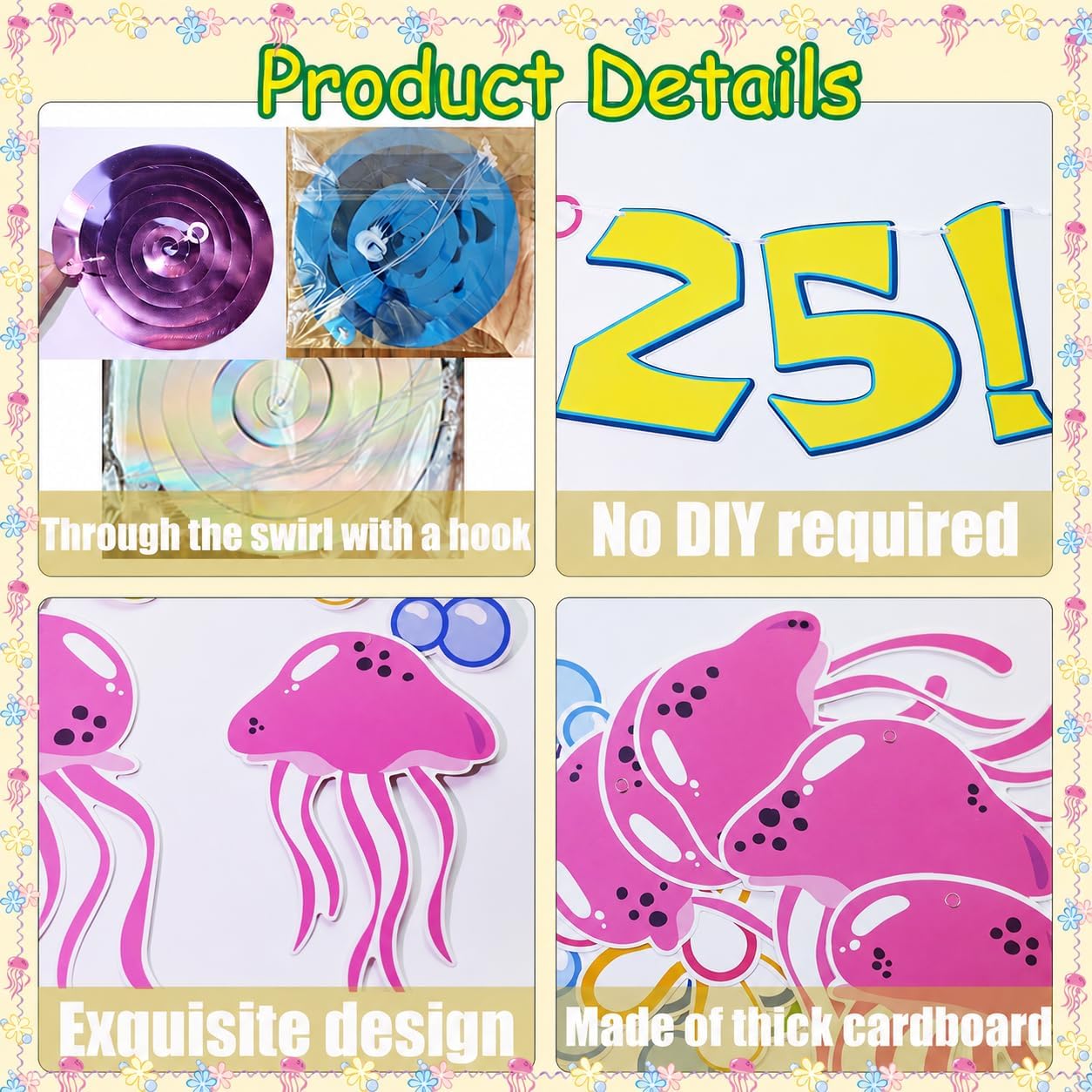 25 Years Later Birthday Banner Carton Banner Jelly Fish Hanging Swirls Garlands Sea Animals Hanging Banner for Birthday Party Decorations Supplies