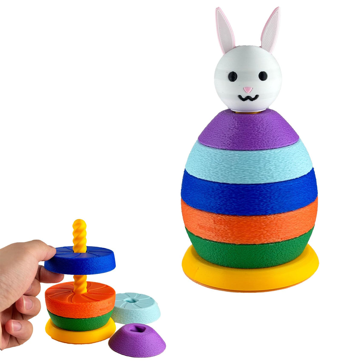 JASSBOOY Montessori Stacking Toy 3D Rabbit Eggs Spinning Rainbow Stacker, Sensory & Educational Brain Development Toy for Toddlers, Fine Motor Skills