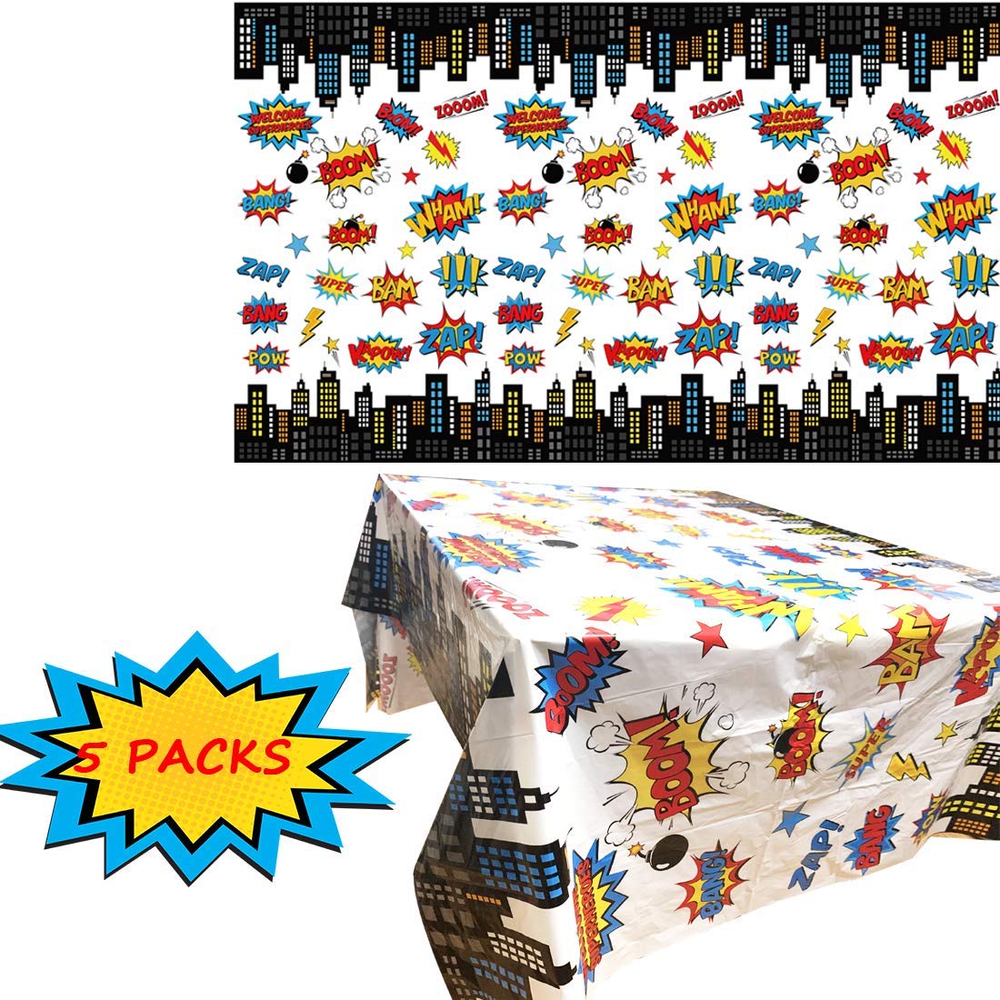 Lcoor 5 Pack Superhero Plastic Table Cover,43" x 71" Superhero Tablecloths Party Supplies Decorations