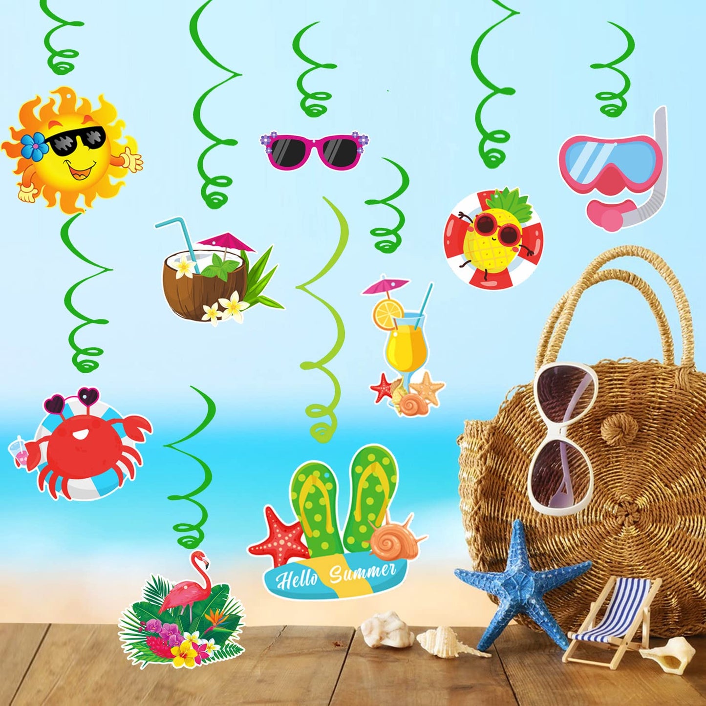 Summer Party Decorations Colorful Hello Summer Banner Summer Beach Pool Hanging Swirls Summer Vacation Garland Pool Summer Holiday Beach Party