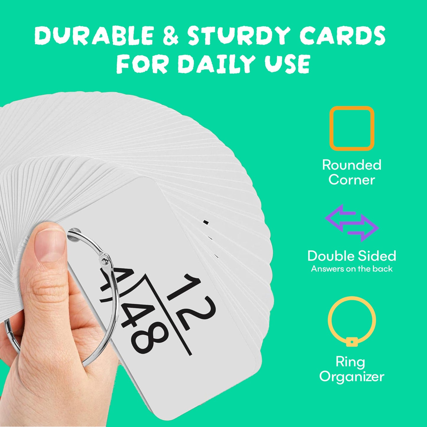 Star Right Math Flash Cards - Division Flash Cards - 156 Hole Punched Math Game Card - 2 Binder Rings - for Ages 8 and Up - 3rd, 4th, 5th and 6th