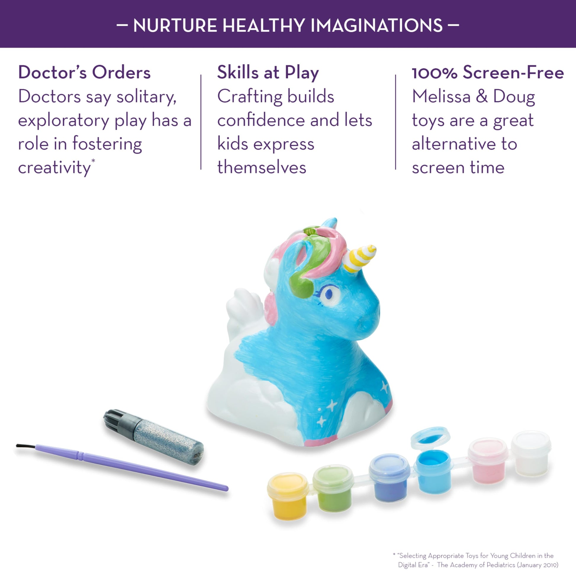 Melissa & Doug Created by Me! Decorate-Your-Own Unicorn Bank Craft Kit with 6 Pots of Paint, Glitter Glue, Paintbrush