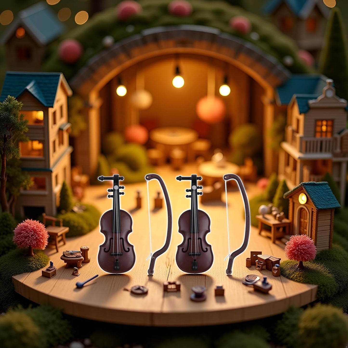 2Pcs Miniature Violin, Tiny Violin Mini Musical Instrument, Miniature Model Dollhouse, Furniture Crafts Ornament for Dollhouse Fairy Garden Decoration