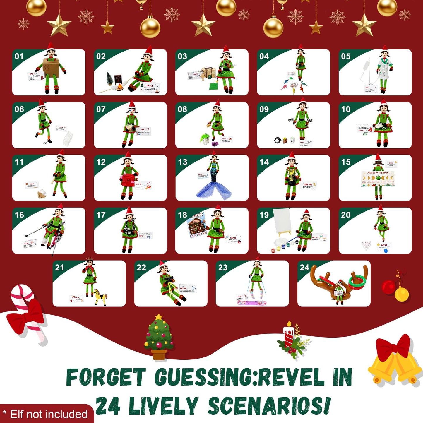 Thalassynix Elf Kit Activity Accessories of Christmas 24 Days Interactive Daily Props from Elf of 2025 Surprise Gift & Ideas Kits for Christmas