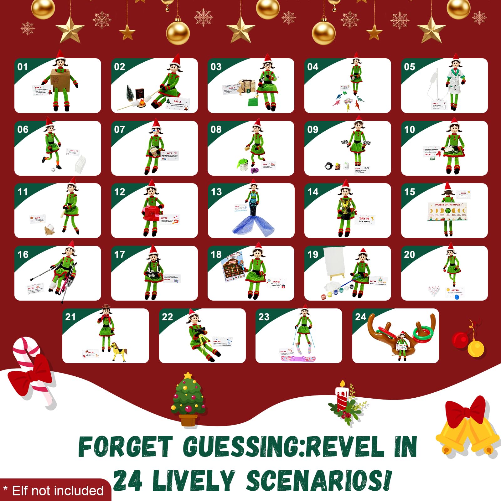 Thalassynix Elf Kit Activity Accessories of Christmas 24 Days Interactive Daily Props from Elf of 2025 Surprise Gift & Ideas Kits for Christmas