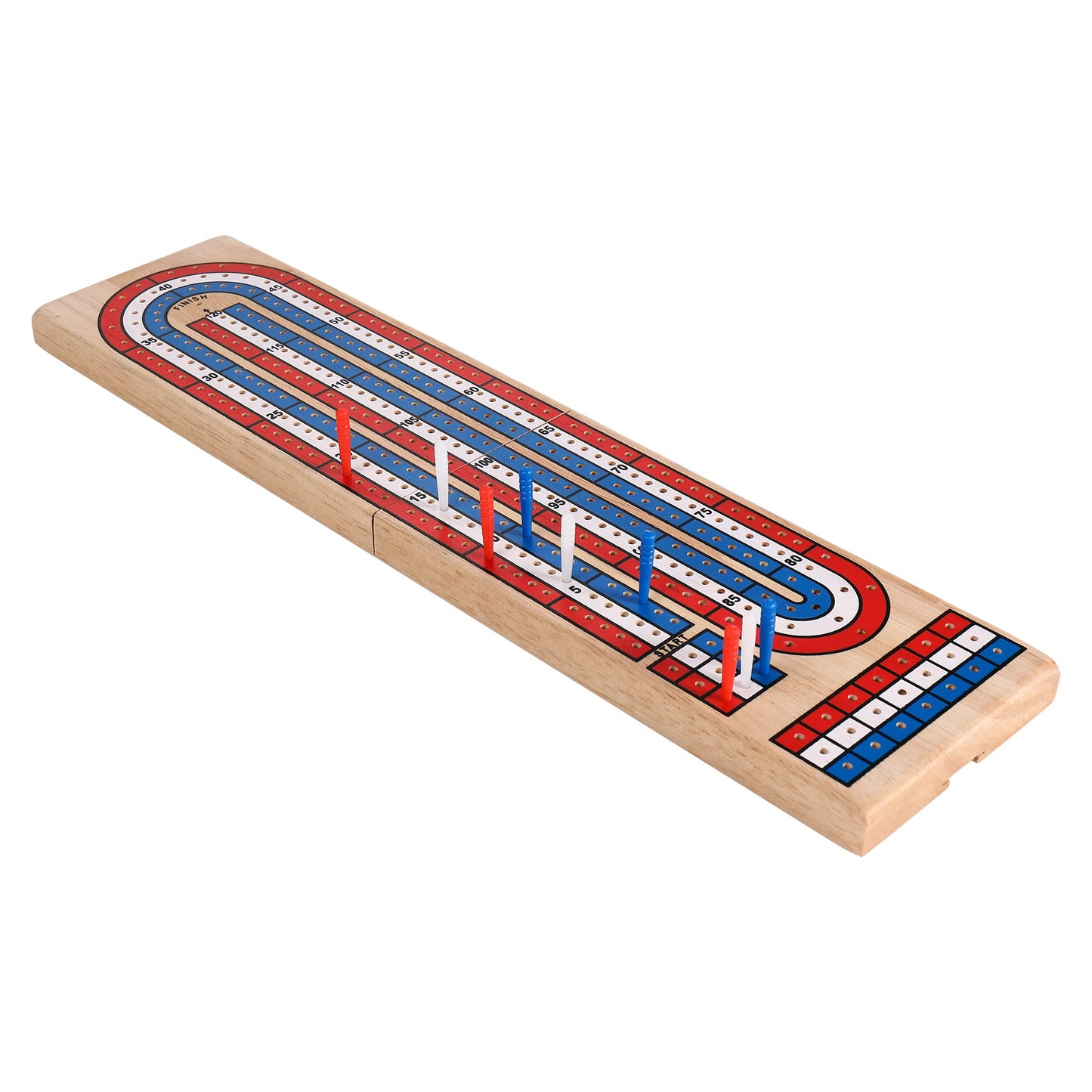 STERLING Games Folding Cribbage 3 Track Wooden Cribbage Board with Red White Blue Pegs for 3 Players