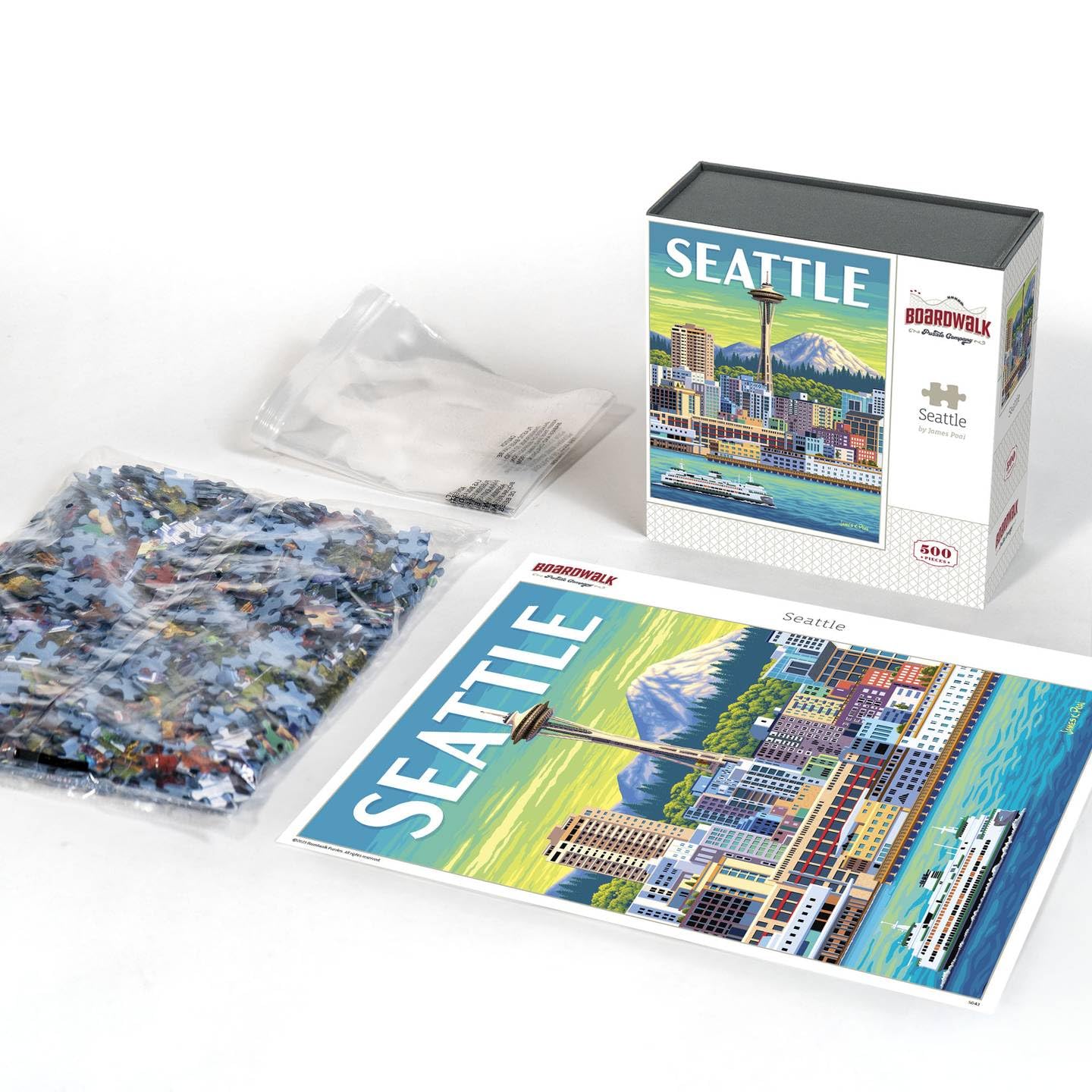 Boardwalk Seattle 500 Piece Jigsaw Puzzle Scenic City Washington Puzzles with Premium Box, Gift for Adults and Family 16"x20"
