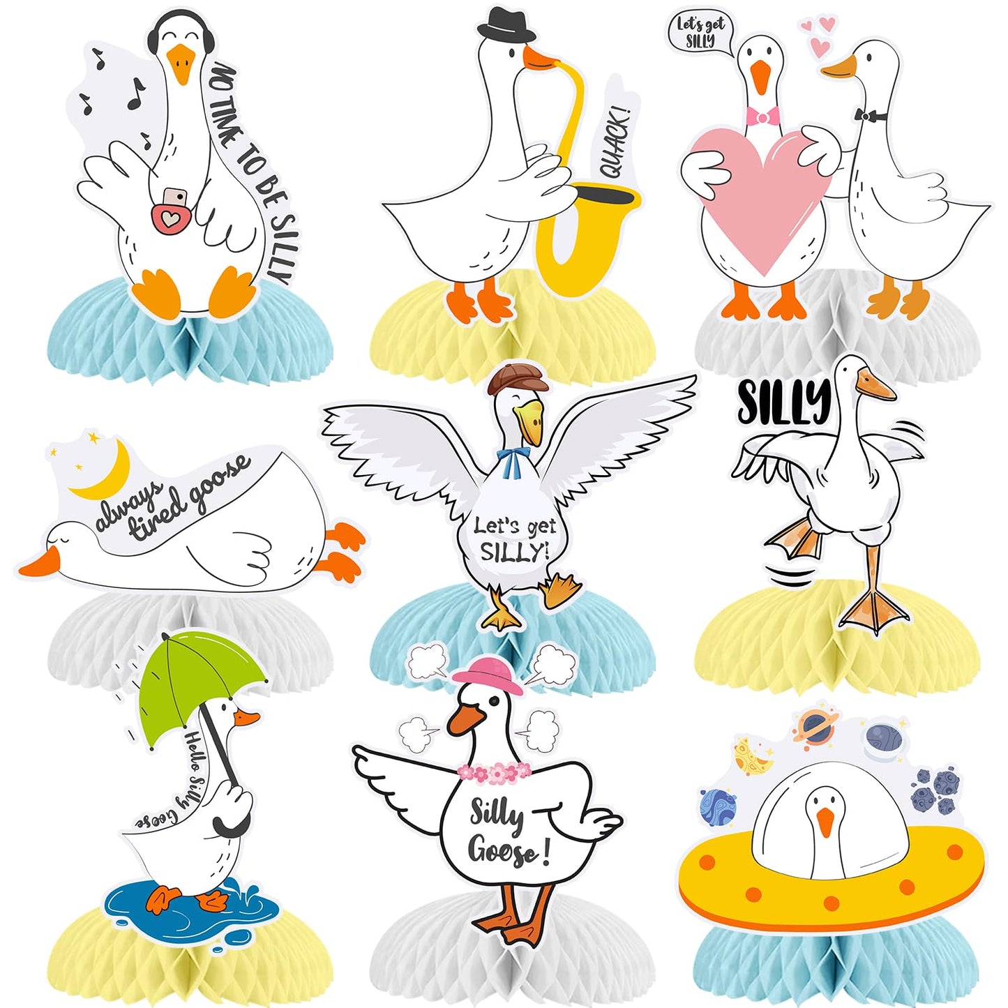 9 Pcs Silly Goose Honeycomb Centerpieces, Silly Goose Party Favors Birthday Party Decorations Silly Goose Centerpieces Decorations Supplies