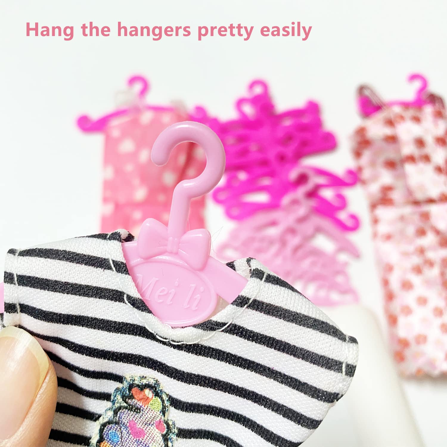 HighFun 50PCS Doll Hangers for Barbie Hangers for Doll Clothes 1 Pink Lovely Box Storage for 11.5 inch Dolls Girl Gifts Birthday Gifts