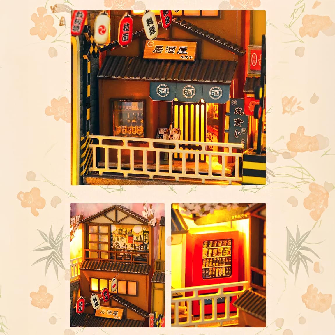 Sakura Densya DIY Book Nook Kit, 3D Wooden Puzzle Bookshelf Insert Decorative Bookend Model Kit with LED, DIY Crafts/Birthday Gifts/Home Decor