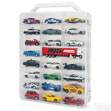 Double-Sided 1:64 Scale Toy Car Storage Case, 48-Slot Clear Organizer with Handle, Transparent Display & Storage Box Compatible with Most Die-Cast