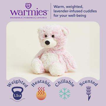 warmies Microwavable & Weighted Stuffed Animals, Pink Bear - Heated Stuffed Animal Plushie for Warmth & Comfort - Cute Soft Plush Toys for Adults