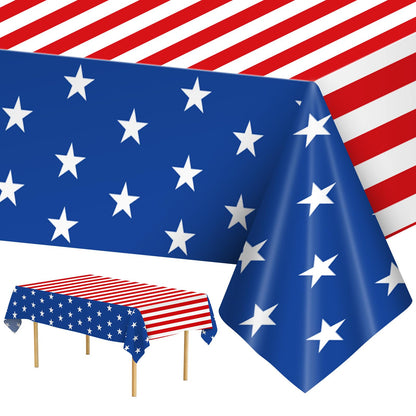 2 Pack 4th of July Tablecloth - Patriotic American Flag Table Cloth, Plastic Disposable Rectangle USA Star Stripe Table Cover for Memorial day Fourth