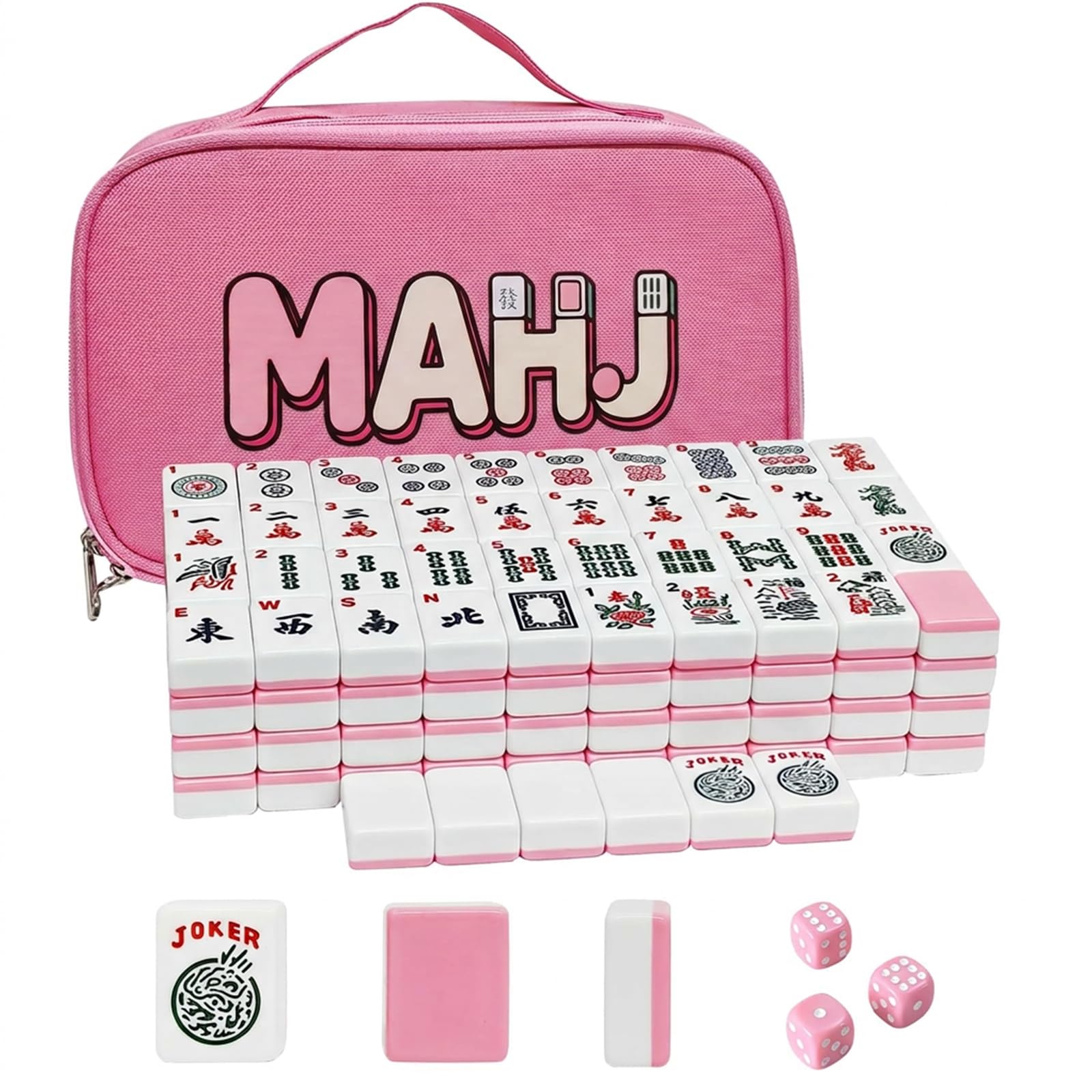 YAQUHO American Mahjong Tiles Set, 166 Pink Mahjong Tiles 1.2 Inch with Carrying Bag and 3 Dice, Portable American Mahjong Game for Travel, Family