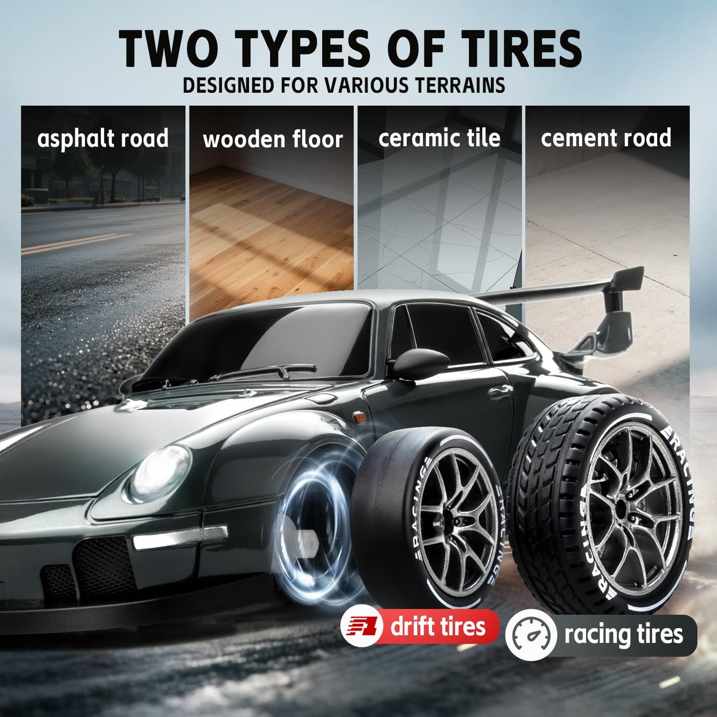 Nowzeth RC Drift Car 1/24 Widebody Grey Remote Control Drift Car for Adults
