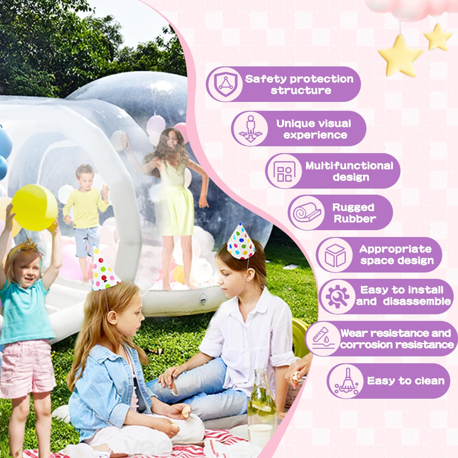13ft Inflatable Bubble House for Kids with trampoline, Clear Inflatable Bubble Dome Tent with Blower & Pump, Commercial Grade PVC Waterproof Garden