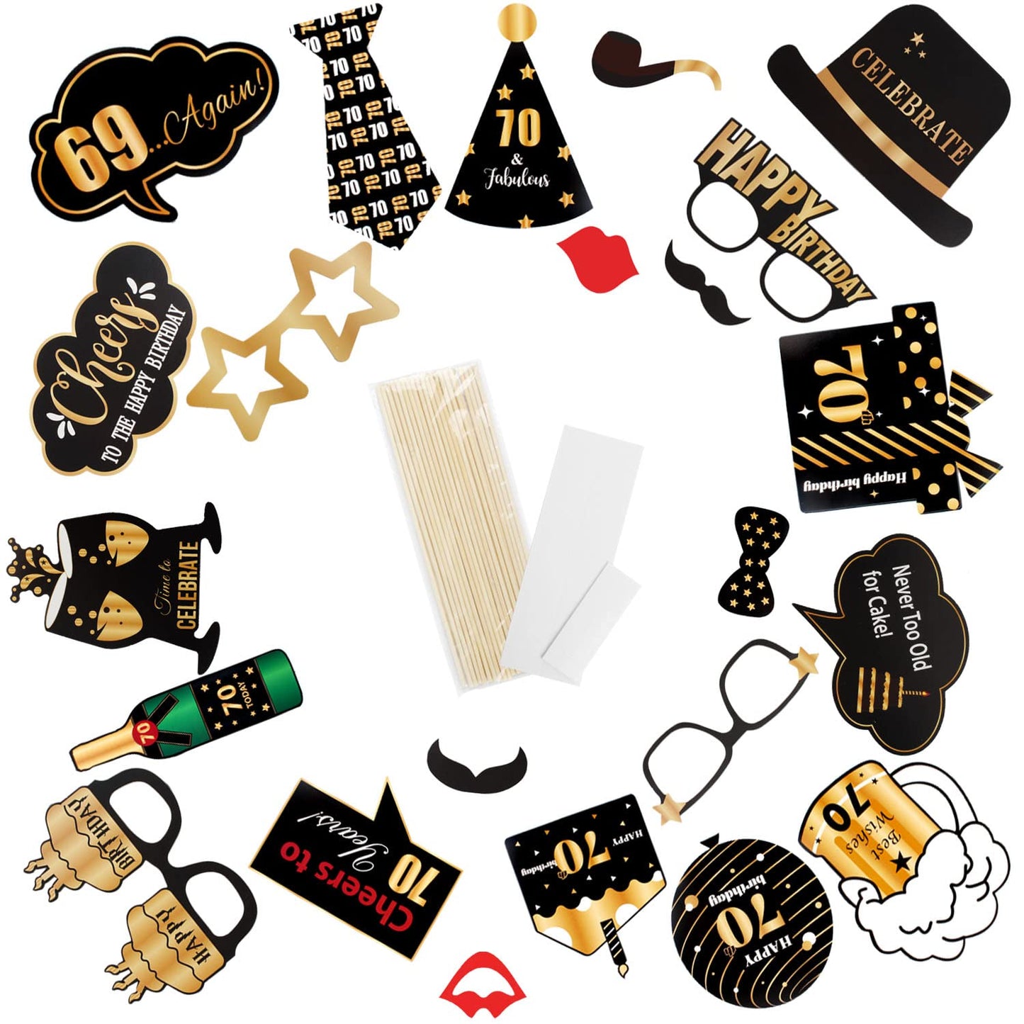 LINGTEER Happy 70th Birthday Party Photo Booth Props,Cheers to 70th Birthday Seventy Years Old Bday Party Centerpieces Props Decorations Sign.
