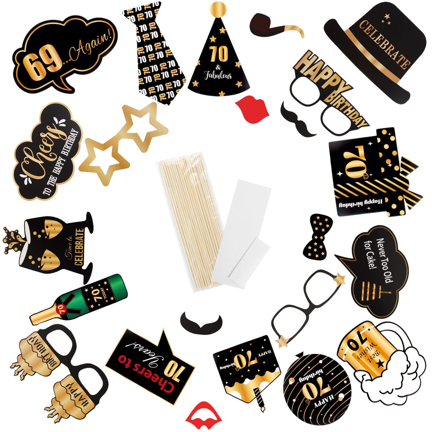 LINGTEER Happy 70th Birthday Party Photo Booth Props,Cheers to 70th Birthday Seventy Years Old Bday Party Centerpieces Props Decorations Sign.