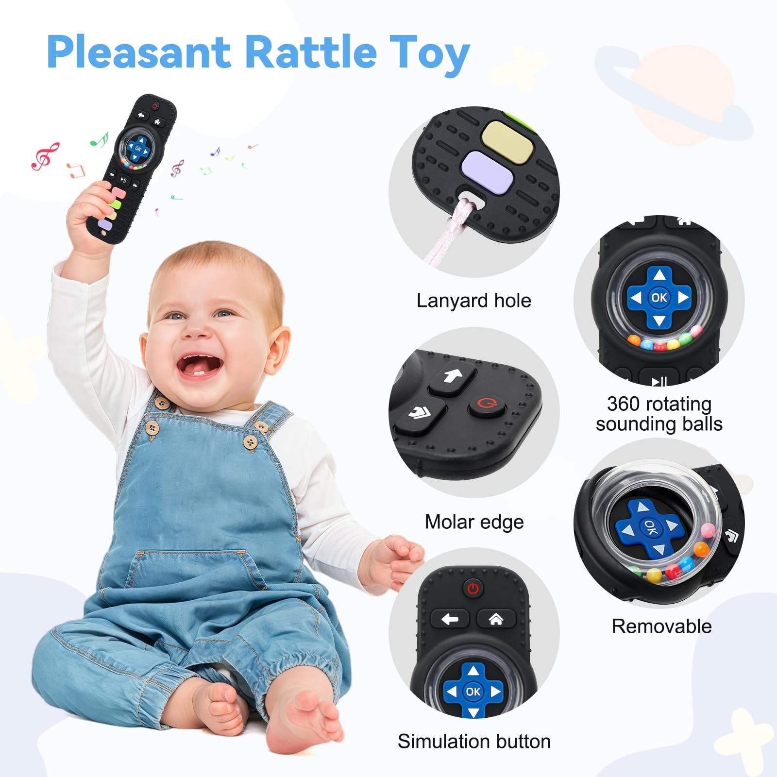 MISSLILI Teething Toy for Babies 3-6-12 Months, Silicone Baby Rattles Teether, Teething Relief Infant Toddles TV Remote Control Teether for 0-24