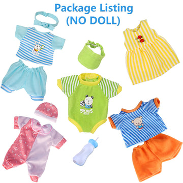 Set of 5 Baby Doll Clothes Accessories (NO Doll) with Feeding Bottle,for 12-13-14 Inch Newborn Reborn Alive Baby Dolls, Dress Clothing Outfits, Toy