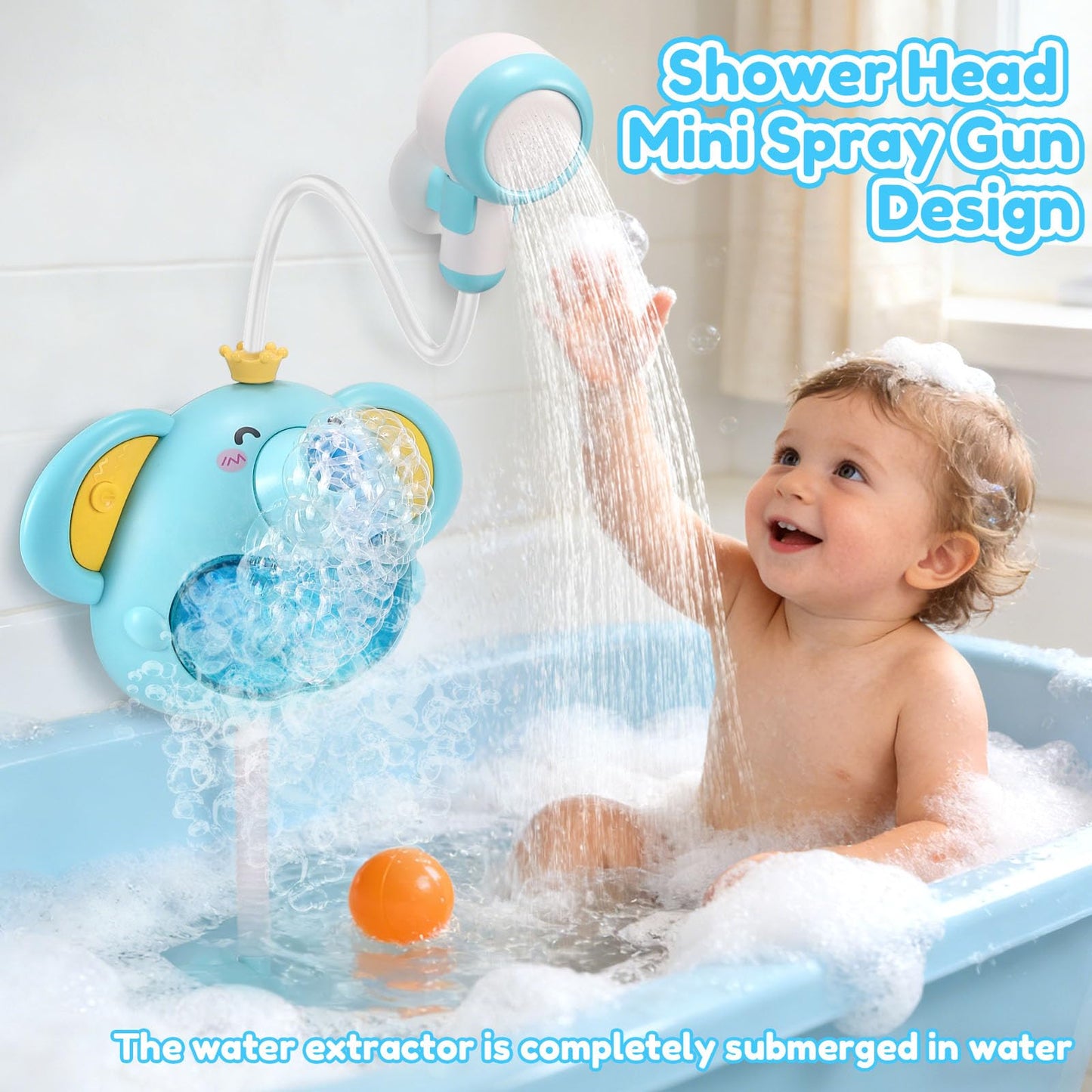 Bath Toys Light Up Elephant Baby Bubble Bath Toys 2 in 1Bath Bubble Machine with Baby Bath Shower Head for Kids Ages 1-3 4-8 Bath Bubble Maker