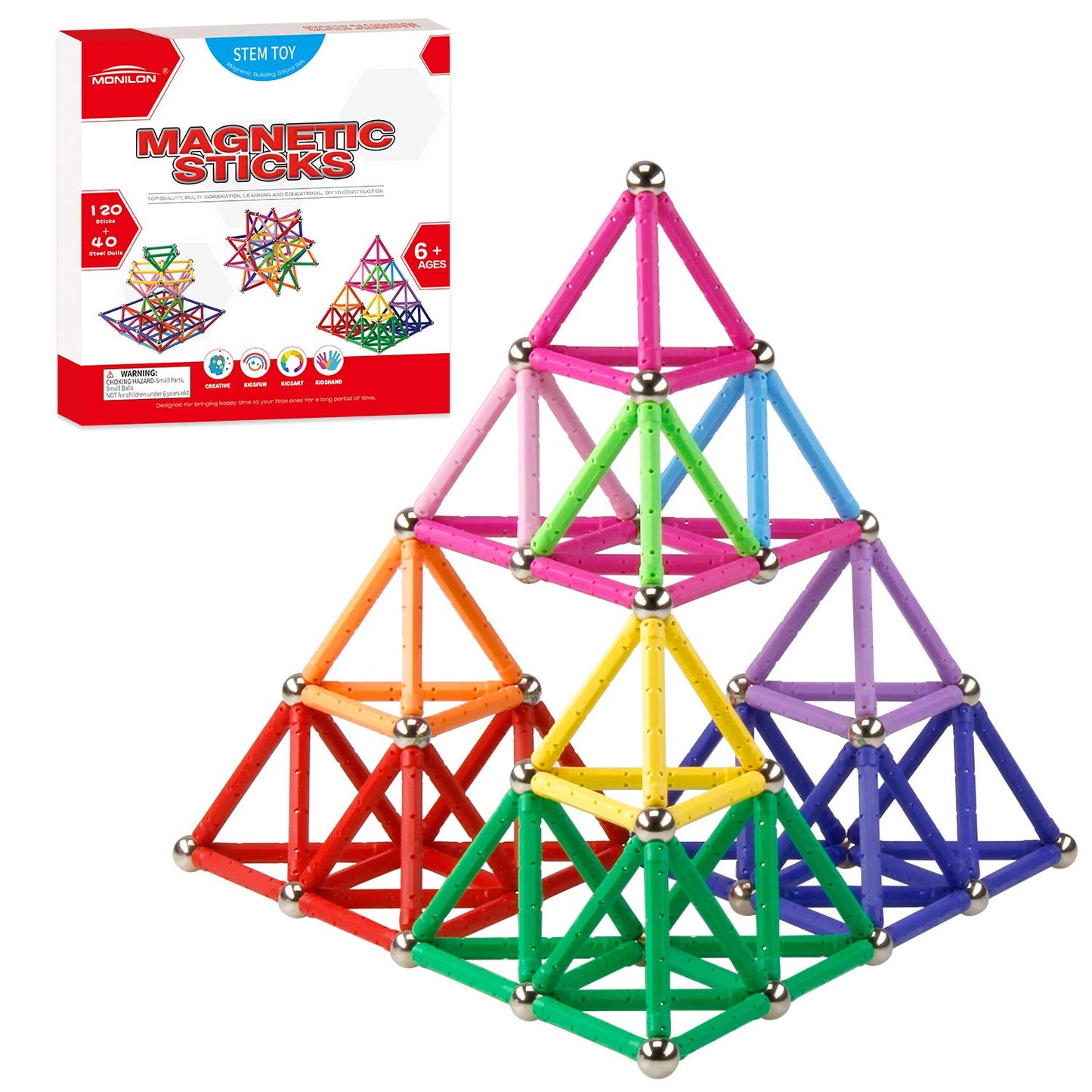 MONILON 160 Pcs Magnet Building Sticks Kids Toys, Lengthen Magnetic Construction Building Blocks Set 3D Brain Training Learning Educational DIY STEM