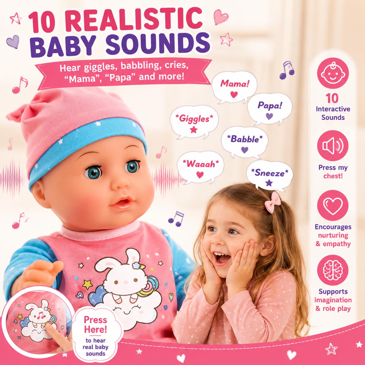 Liberty Imports Kids 18-Piece Newborn Talking Baby Doll Stroller Nursery Role Play Set w/ Playpen, Play Mat, Potty Training, Accessories (14" Doll