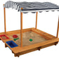 KidKraft Outdoor Covered Wooden Sandbox with Bins and Striped Canvas Canopy, Kids' Outdoor Furniture, Navy & White, Gift for Ages 2-8, Natural, 58.7 x