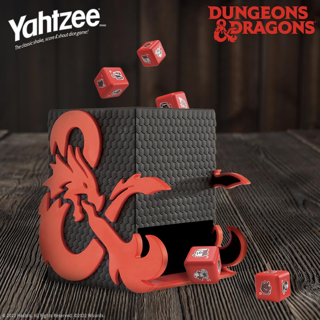 YAHTZEE: Dungeons & Dragons | Collectible Dice Tower | Dice Featuring Dragon, Owl Bear, Gelatinous Cube, Mimic, Mind Flayer, and Beholder |
