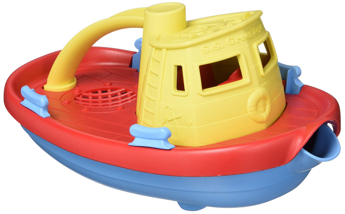 Green Toys Tugboat, Assorted CB - Pretend Play, Motor Skills, Kids Bath Toy Floating Pouring Vehicle. No BPA, phthalates, PVC. Dishwasher Safe