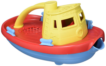 Green Toys Tugboat, Assorted CB - Pretend Play, Motor Skills, Kids Bath Toy Floating Pouring Vehicle. No BPA, phthalates, PVC. Dishwasher Safe