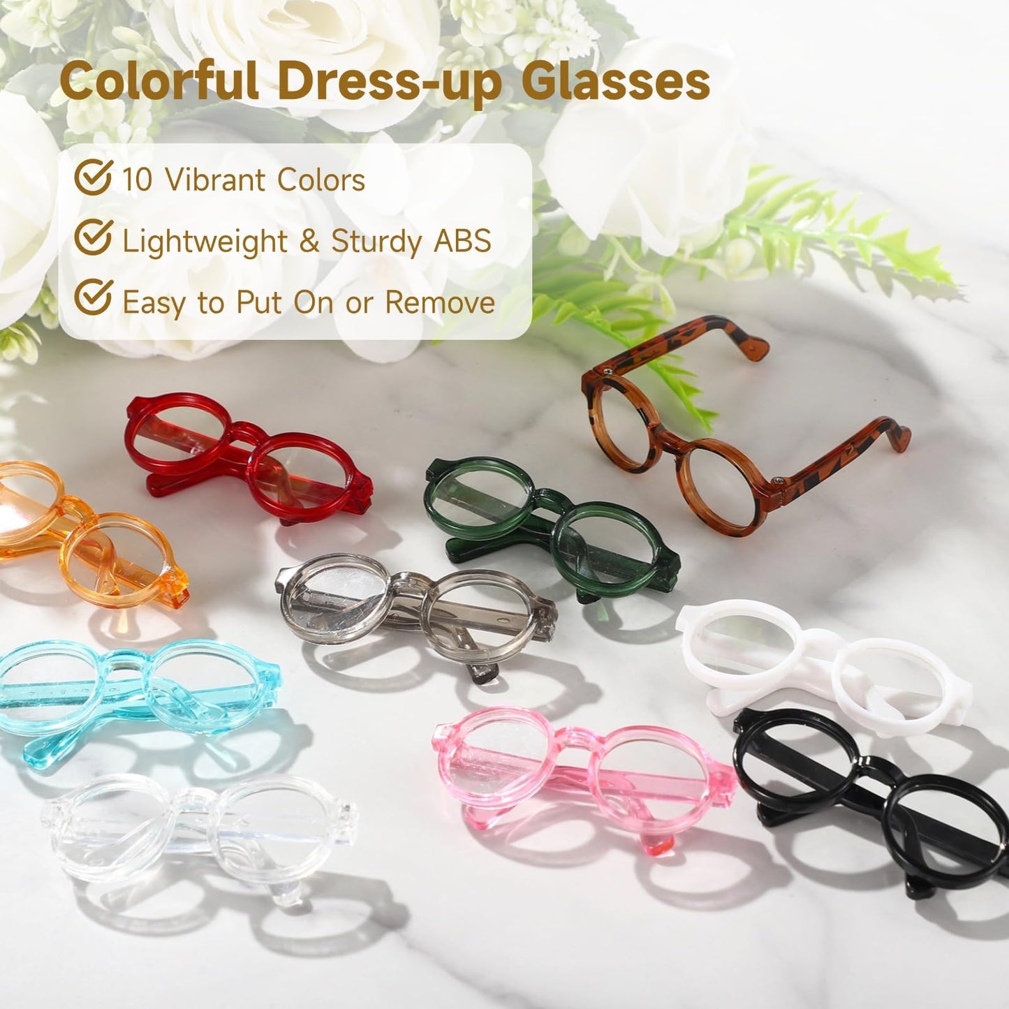 10 Pcs Doll Glasses, Mini Eyeglasses with Clear Lenses, Doll Dress Up Glasses, ABS Frame Eyewears, Colorful Fashion Accessories, Fashion Costume