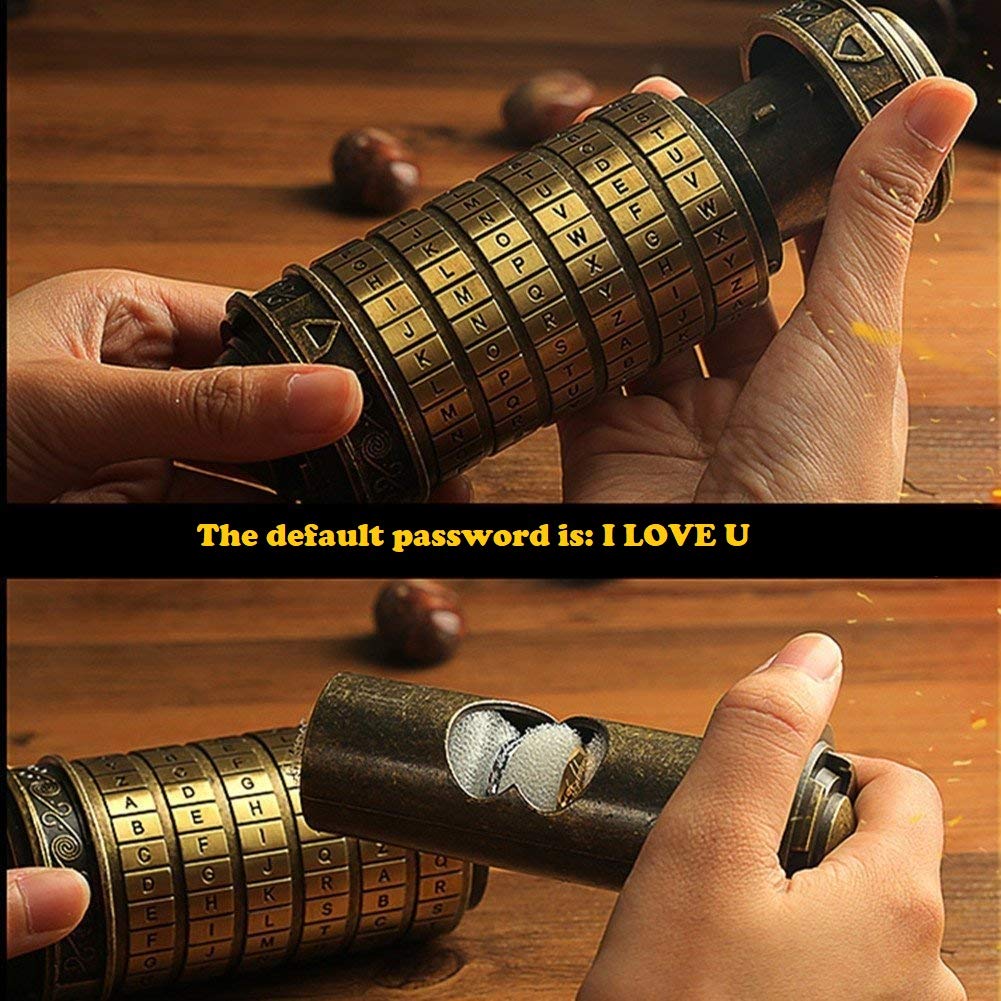 Da Vinci Code Mini Cryptex Lock Anniversary Valentine's Day Romantic Birthday Gifts for Her (Brass)