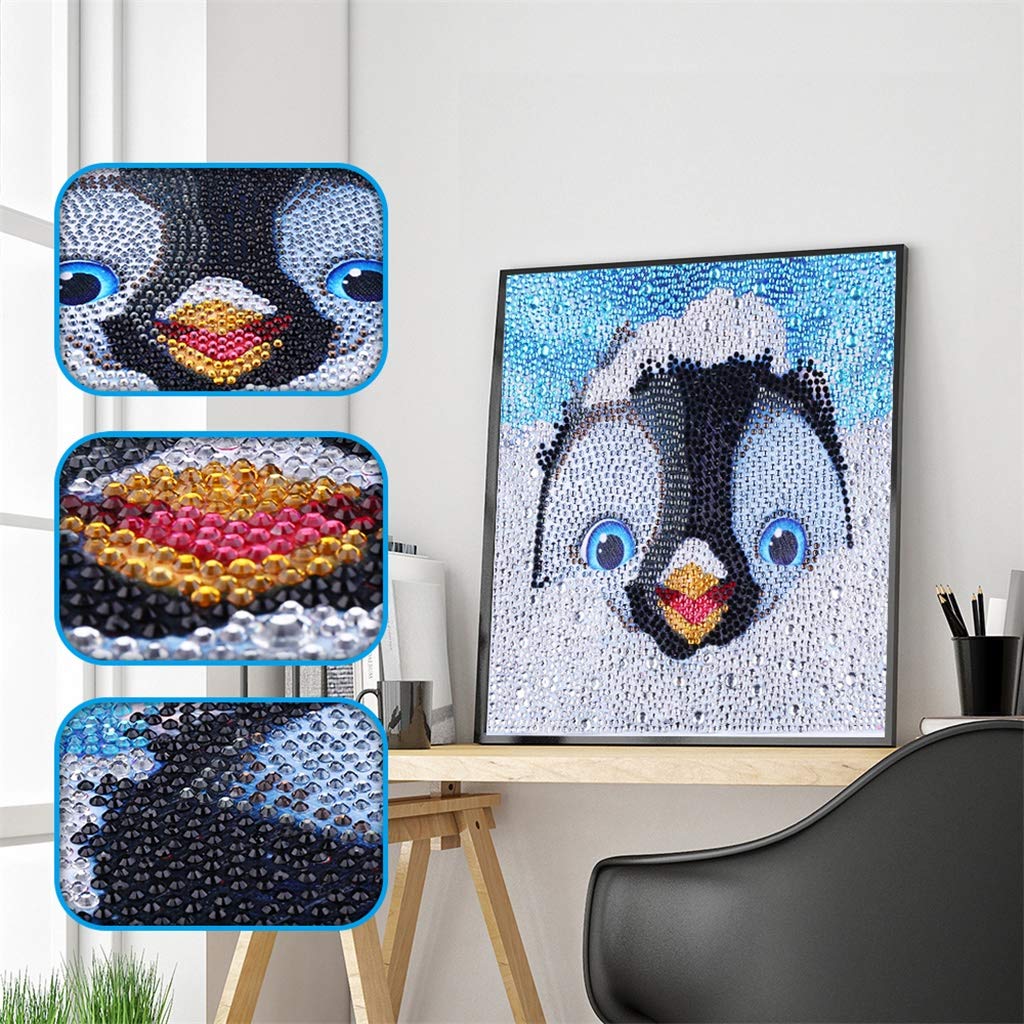 5D Diamond Painting Kits for Kids Full Drill Painting by Number Kits DIY Mosaic Making Arts Crafts supplies for Children's Gifts (Penguin)